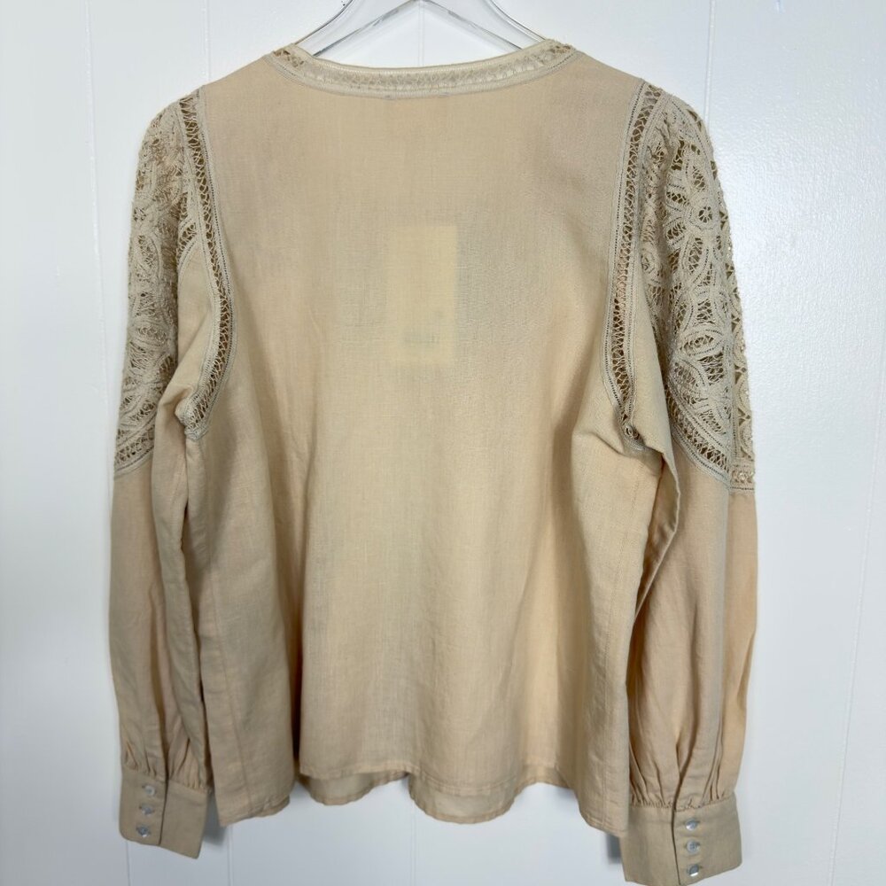 NWT Sézane Donia Blouse Beige Linen/Cotton Blend Lace Long Sleeve T44/UK16/US - Picture 8 of 16